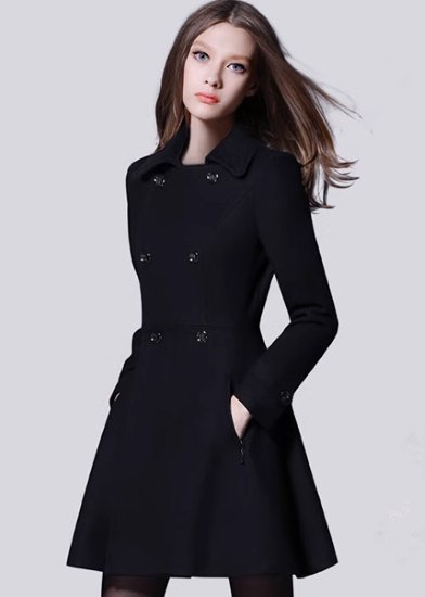 【取寄】ミドル丈コート レディース アウター 羽織 コート Aライン 長袖コート ダブルブレスト きれいめ エレガント スタイリッシュ 襟あり スリムフィット シンプル 無地 カジュアル お出かけ おしゃれ