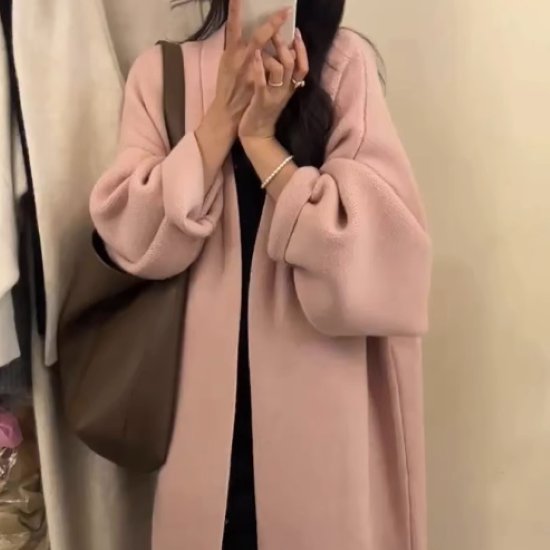 乐天商城 - 【取寄】ロングカーディガン レディース アウター 羽織 カーディガン 長袖カーディガン ボリューム袖 シンプル 無地 ゆったり カジュアル お出かけ おしゃれ ピンク 可愛い キュート ファッション 女性