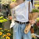 【取寄】長袖ブラウス レディース シャツ ブラウス トップス ワンショルダー アシンメトリー 白 ホワイト 長袖 カジュアル お出かけ おしゃれ シンプル 無地 春夏 ルーズ 長袖シャツファッション 肩出し