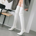 【取寄】ニーハイブーツ レディース ブーツ 靴 シューズ 膝上 ロングブーツ サイドジッパー ポインテッドトゥ シンプル 無地 ヒール スティレットヒール 美脚 脚長 きれいめ エレガント スタイリッシュ(4)