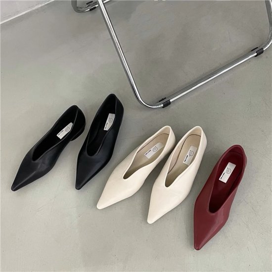 [주문] 펌프스 레이디스 플랫 슈즈 포인티드 투 가짜 가죽 에코 가죽 로우 힐 2cm 힐 페탄코 심플 예쁘 캐주얼 레트로 각장 미각 오피스 신발 세련된