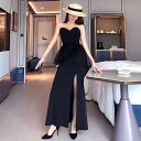 【取寄】結婚式ドレス ハートカット スリット ロング丈 スリム フレンチ チューブトップ 無地 シンプル 発表会 演奏会 レディース 結婚式 ステージ衣装 エレガント ウエディングドレス イブニングドレス