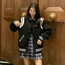 【取寄】ジャケット レディース 大きいサイズ スタジャン レギュラー丈 ミディアム丈 Vネック 長袖 ボタン ポケット ブラック 黒 無地 シンプル 通勤 デート 女子会 お出かけ 野球 休日 韓国 20代