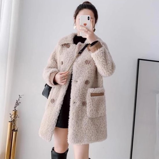 【取寄】ファーコート レディース ボアコート ハーフコート ミディアム丈 ショート丈 ダブルブレスト フェイクレザー スタンドカラー もこもこ あたたか かわいい きれいめ カジュアル オフィス おしゃれ