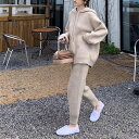 【取寄】セットアップ レディース ニット パンツセット ニットパーカー ニットパンツ フード付き ジョガーパンツ 上下セット ゆったり リラックス スポーティー カジュアル あたたか 2点セット おしゃれ
