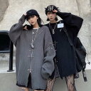 【取寄】ニットセーター レディース ダメージニット ハーフジップ オーバーサイズ ジップアップ ビッグシルエット ラウンドネック ワンピース ロングニット ロングセーター ストリート 個性的 カジュアル(4)