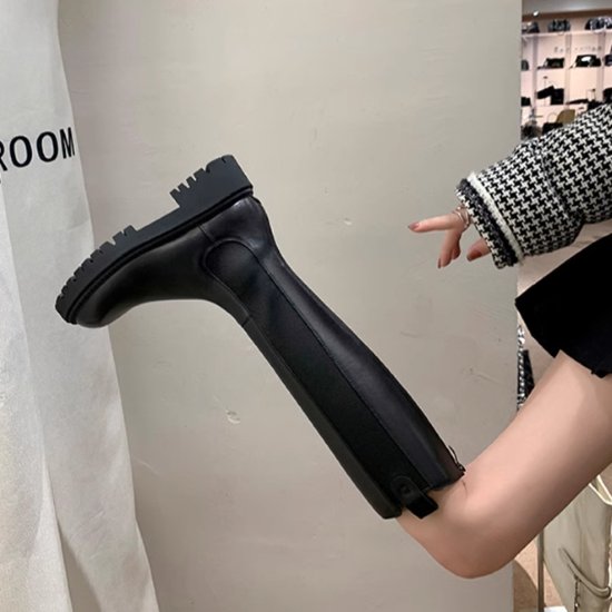 乐天商城 - 【取寄】ロングブーツ レディース ブーツ 靴 シューズ 厚底ブーツ ジョッキーブーツ ラウンドトゥ シンプル 無地 カジュアル お出掛け おしゃれ きれいめ スタイリッシュ 美脚 脚長 黒 ブラック スリム