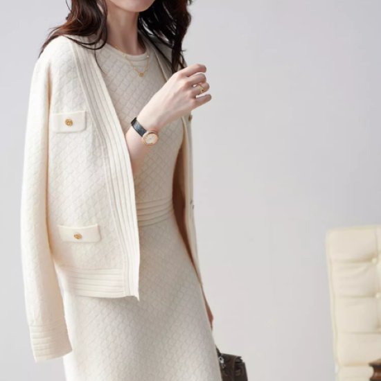 【取寄】セットアップ レディース 2点セット ニットセットアップ ツーピース ワンピース ノースリーブ ラウンドネック ミドル丈 カーディガン 羽織 ジャケット きれいめ エレガント カジュアル お出かけ