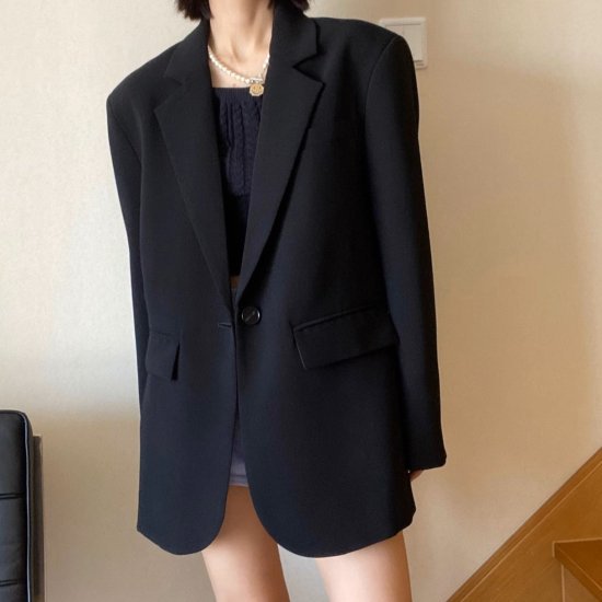 【取寄】テーラードジャケット レディース Vネック 長袖 シングルブレスト ロングジャケット オーバーサイズ ゆったり ロング丈 シック モード シンプル メンズライク マニッシュ ユニセックス おしゃれ(4)