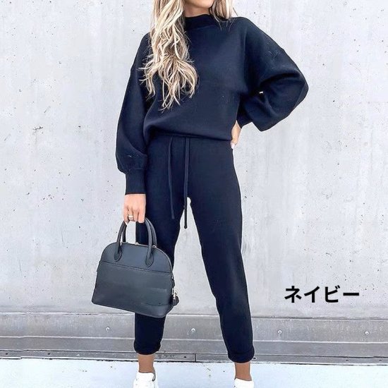 【取寄】セットアップ レディース スウェット 上下セット ジャージ スウェットシャツ プルオーバー ボトルネック ハイネック スウェットパンツ 8color カジュアル スポーティー ジム おしゃれ