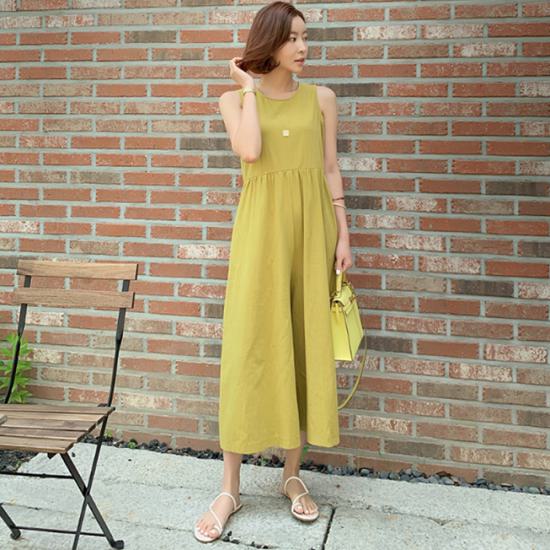 【取寄】サロペット パンツ 大きいサイズ XL レディース ハイウエスト ノースリーブ オーバーオール ゆったり 体型カバー カジュアル おしゃれ 大人 きれいめ コットン リネン リゾート イエロー ブラック 無地 シンプル ワイドパンツ 上品 エレガント オールインワン 30代