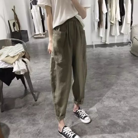 尼龙, 人造丝, 聚酯 - 【取寄】ハーレムパンツ レディース ボトムス ロングパンツ ジョガーパンツ 長ズボン ウエストゴム シンプル 無地 ポケット ハイウエスト カジュアル お出かけ おしゃれ ゆったり ナチュラル 九分丈パンツ