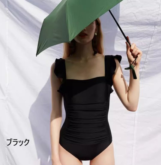 【取寄】ワンピース水着 レディース 水着 スイムウェア ビーチウェア バックリボン 背中開き フリル 海 ビーチ プール 海水浴 リゾート バカンス スクエアネック カジュアル 可愛い 夏 体型カバー 女性