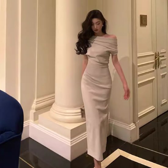 Other - 【取寄】パーティードレス レディース 演奏会ドレス ワンピースドレス 結婚式ドレス ロングワンピース ロングドレス スリムフィット ワンショルダー オフショルダー きれいめ シンプル エレガント お呼ばれ