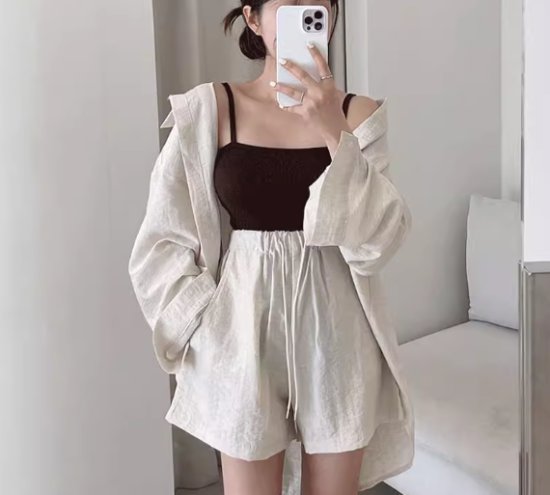 【取寄】セットアップ レディース シャツ きれいめ ショートパンツ ハーフパンツ 大きいサイズ ゆったり シンプル ノースリーブ バカンス 2点セット 上下セット リラックス カジュアル パンツセット 上品