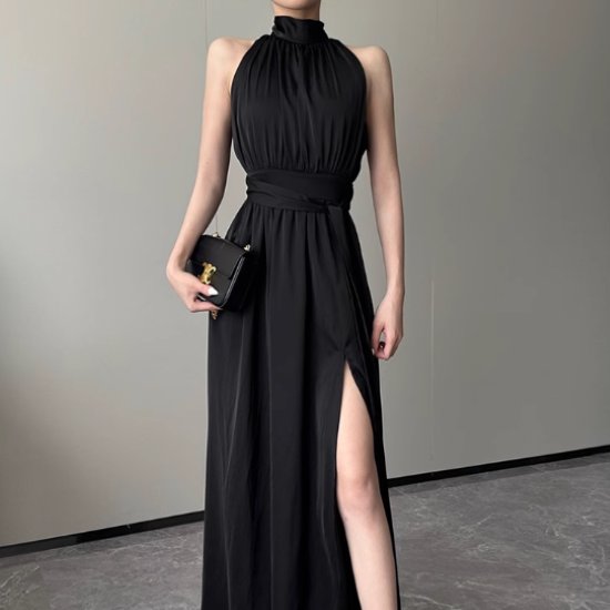 Rakuten - 【取寄】パーティードレス レディース ロングドレス 演奏会ドレス 結婚式ドレス ワンピースドレス ロングワンピース ノースリーブ ハイウエスト スリット きれいめ エレガント お呼ばれ フォーマル 女性