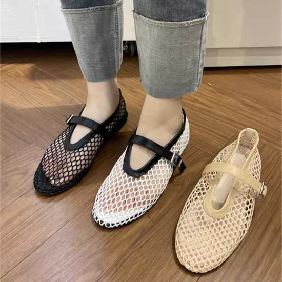 【取寄】バレエシューズ レディース メッシュ 痛くない フラット 春夏 ストラップ パンプス フラットシューズ ローヒール 歩きやすい 大きいサイズ デザインシ...