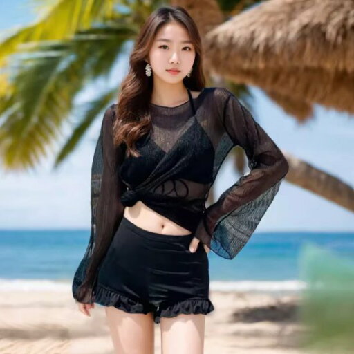 【取寄】ビキニ レディース 水着 セパレート メッシュトップス 3点セット ホルターネック シャーリング リボン ギャザー フリル カバーアップ UV対策 日焼け防止 スイムウェア ビーチウェア 夏 プール 【取寄】ビキニ レディース 水着 セパレート メッシュトップス 3点セット ホルターネック シャーリング リボン ギャザー フリル カバーアップ UV対策 日焼け防止 スイムウェア ビーチウェア 夏 プール