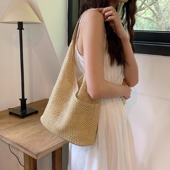 【取寄】バケットバッグ レディース バッグ 鞄 かばん ショルダーバッグ 肩掛けバッグ トートバッグ ナチュラル ワンショルダー シンプル 無地 カジュアル お出かけ おしゃれ 夏 織バッグ ストローバッグ