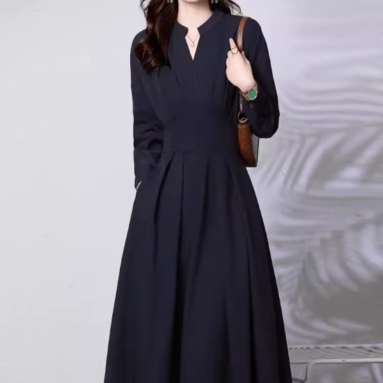 【取寄】ロングワンピース レディース 大きいサイズ Vネック オフィスコーデ コンサバ きれいめ ロングスカート 長袖ワンピース ロングワンピ お呼ばれコーデ オフィス 通勤コーデ シンプル