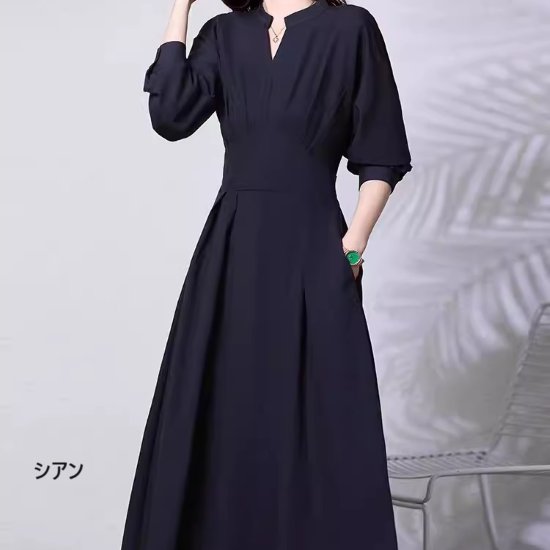 【取寄】ロングワンピース レディース 大きいサイズ Vネック オフィスコーデ コンサバ きれいめ ロングスカート 長袖ワンピース ロングワンピ お呼ばれコーデ オフィス 通勤コーデ シンプル