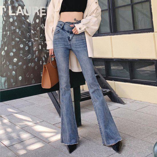 Other - 【取寄】デニムパンツ レディース 大きいサイズ ジーンズ フレアジーンズ フレアパンツ ワイドレッグ ワイドパンツ ブーツカット ボトムス パンツ デニム ブルー ハイウエスト スリムフィット スリム 細身 切りっぱなし おしゃれ シンプル 脚長効果 スタイル抜群 カジュアル