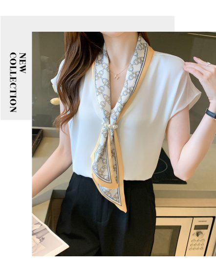 【取寄】ボウタイ シフォンブラウス スカーフ風 レディース 春 夏 きれいめ 半袖 半袖ブラウス シフォン 薄手 Vネック ゆったり 大きいサイズ オシャレ 大人かわいい 上品 フェミニン OL 会社 オフィスカジュアル 通勤 デート おでかけ 高見え ホワイト ピンク S M L XL 2XL