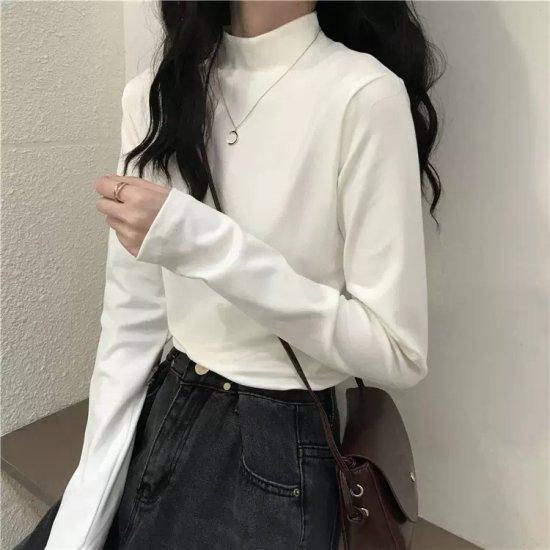 Rakuten - 【取寄】ロンT レディース シャツ 長袖 カットソー ワンサイズ カラバリ 長袖Tシャツ ロングTシャツ ゆったり 体型カバー 春 春服 ハイネック シンプル 無地 トップス インナー カジュアル カジュアルスタイル おしゃれ 大人 プチプラ ベーシック 合わせやすい 重ね着 秋