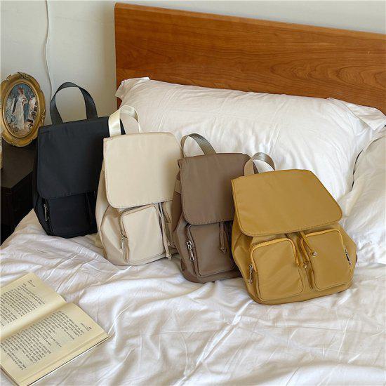 【取寄】リュック バックパック リュックサック レディース 新作 コンパクト シンプル 大人可愛い ニッチ ジッパー ナイロン 無地 買い物 ショッピング お出かけ デート 通勤 通学 オルチャン カジュアル 使いやすい アプリコット ブラック ブラウン イエロー ワンサイズ