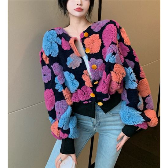 【取寄】カーディガン ボア レディース 防寒 暖かい 厚手 アウター 秋 冬 羽織 長袖 通勤 通学 ノーカラー もこもこ ふんわり ジャケット カーデ かわいい カジュアル 新作 おしゃれ ブルゾン ショート丈 上着 体型カバー 柄 服 ゆったり ビッグシルエット ブラック グレー