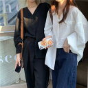 【取寄】シャツ ノーカラーシャツ レディースブラウス 春物トップス ゆったりサイズ 体形カバー レディース 春ブラウス 無地 トップス Vネック ルーズ ニッチ...