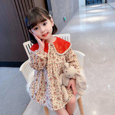 乐天商城 - 【取寄】ワンピース キッズ 長袖 子供服 女の子 ワンピース 長袖 秋冬 新作 幼児 キッズ 花柄ワンピース 子花柄 プリンセス お出かけ よそいき ドレス 子ども 大人っぽい おしゃれ 可愛い キュート カジュアル インスタ映え アウター 大きな襟 80cm 90cm 100cm 110cm 120cm