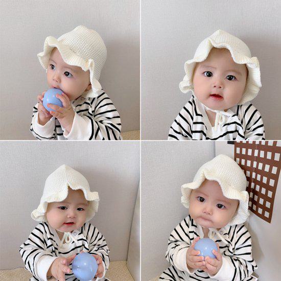 【取寄】帽子 ベビー 女の子 綿 ニット帽 コットン シンプル お出かけ 可愛い フリル 春ニット帽子 秋 インスタ映え 出産祝い コットンハット キッズ 綿ハット キャップ ひも付 耳まで あごひも付き赤ちゃん 新生児 乳幼児 ピンク ホワイト 0才 1才 2才 3才 40cm-45cm