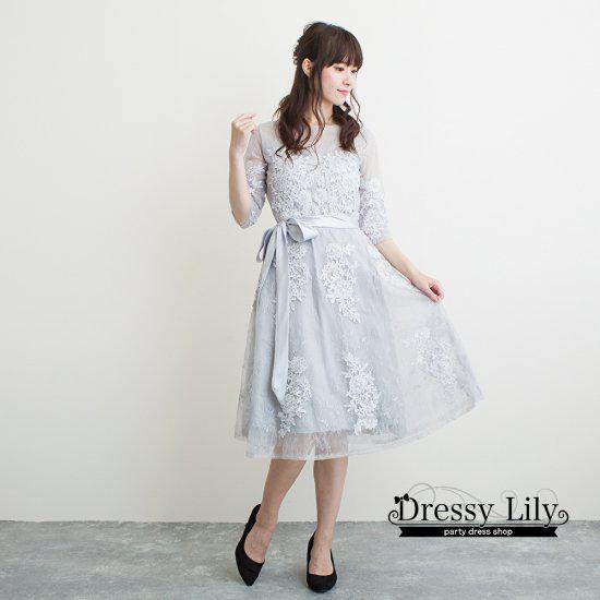 乐天商城 - 【取寄】花柄レース刺繍入りミディ丈チュールドレス オルチャン プチプラパーティドレス フォーマル 可愛い 結婚式 二次会 お呼ばれ 謝恩会 発表会 演奏会 大きいサイズワンピース キャバ嬢