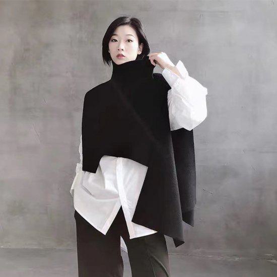 【取寄】アウター レディース アシンメトリー ストール タートルネック マントコート マント ポンチョ ジャケット 羽織 上着 コート ルーズ ショート丈 あったか 防寒 シンプル 無地 おしゃれ かわいい 大人可愛い きれいめ 上品 長袖 カジュアル ブラック グレー カーキ