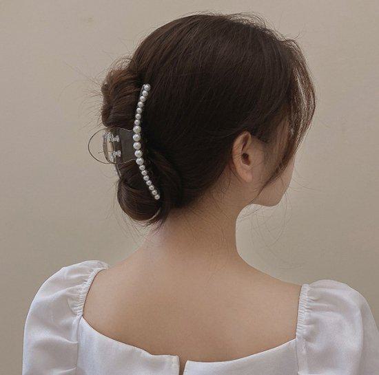 【取寄】ヘアクリップ クリア パール クリップ 上品 エレガント フェミニン バナナクリップ ヘアアクセ レディース まとめ髪 髪止め ジュエリー 髪飾り バレ...