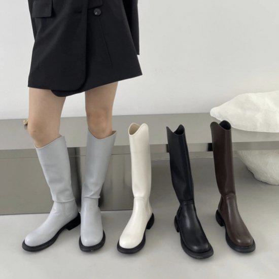 Rakuten - 【取寄】ロングブーツ レディース ロング ブーツ 大きいサイズ 厚底 フラット ぺたんこ ローヒール 厚底ブーツ 3cmヒール 歩きやすい 痛くない 疲れにくい 履きやすい 秋新作 秋冬 ロング丈 ゆったり 太めヒール カジュアル 美脚 おしゃれ 可愛い 防寒 シンプル 無地 黒 白