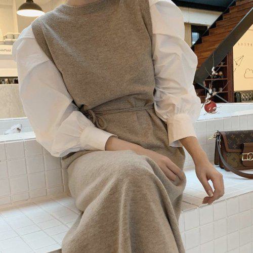 【取寄】シャツワンピース レディース ワンピース ロング ロングワンピース 長袖 ワンピ ニット シャツ レイヤード ウエストリボン おしゃれ カジュアル かわいい シンプル 無地 異素材MIX 秋冬新作 ボリューム 袖 韓国 ファッション 秋 冬 10代 20代 30代 デート ベージュ 【取寄】シャツワンピース レディース ワンピース ロング ロングワンピース 長袖 ワンピ ニット シャツ レイヤード ウエストリボン おしゃれ カジュアル かわいい シンプル 無地 異素材MIX 秋冬新作 ボリューム 袖 韓国 ファッション 秋 冬 10代 20代 30代 デート ベージュ