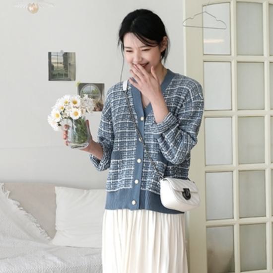 【取寄】カーディガン レディース オフィス ショート ショート丈 長袖 長袖カーディガン 柄 ツイード ニット ツイードニットカーディガン Vネック カジュアル 防寒 羽織 秋 冬 新作 ボタン 大人可愛い おしゃれ かわいい クラシカル お出かけ デート 通勤 オフィス ブラック