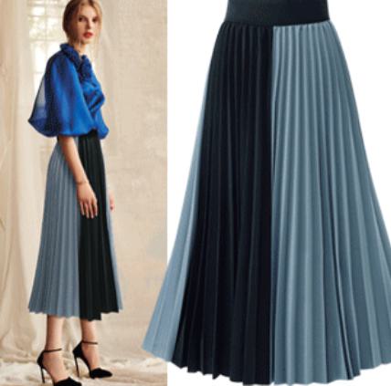 【取寄】プリーツスカート ロング ロングプリーツスカート ロングスカート 膝下 フレアロングスカート ボトムス ミモレ フレア フレアスカート バイカラー 切り替え 配色スカート ウエストゴム おしゃれ きれいめ ママコーデ 上品 高見え スタイルアップ ベージュ ネイビー