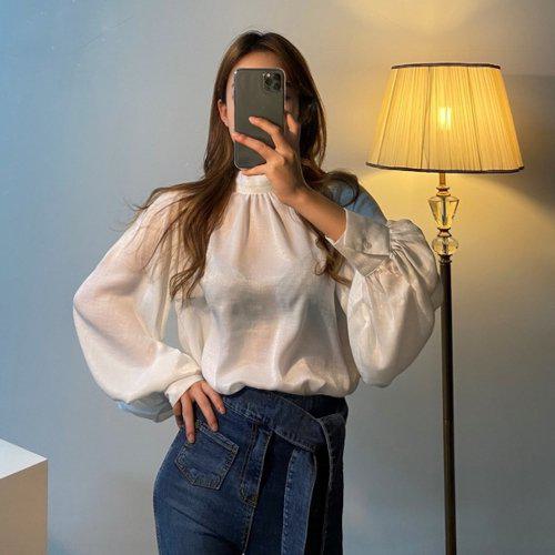 ブラウスレディースノーカラーシャツ...