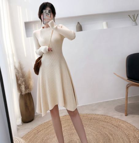 【取寄】ニットワンピース レディース セクシー ミニ タイト タイトミニワンピース フレアワンピース リブニットワンピース ニット フィット 秋 冬 着痩せ フィット&フレア 長袖 スリムフィット ミニ丈 お洒落 かわいい お出かけ デート デイリー シンプル 美ライン 白 黒 S