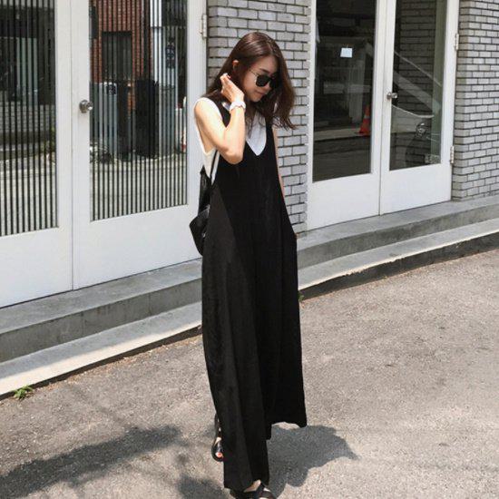 【取寄】サロペット レディース パンツ 大きいサイズ オールインワン ロンパース ゆったり ゆる 楽ちん オーバーサイズ 夏 新作 Vネック ワイドパンツ ワイドパンツサロペット ノースリーブ オールインワンサロペット シンプル 無地 カジュアル 大人 かわいい デイリー