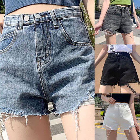 【取寄】デニムパンツ レディース デニム ダメージジーンズ ダメージデニム ジーパン ゆったり 大きいサイズ ショートパンツ カジュアル ハイウェスト 短パン ホットパンツ 美脚 スリム 定番 春 夏 新作 ダメージデザイン 裾きりっぱし かわいい おしゃれ カジュアル
