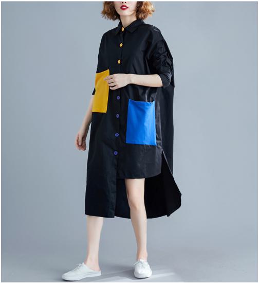 Rakuten - 【取寄】ロングワンピース 大きいサイズ 春 夏 ワンピース ロング ドレス 半袖 レディース マキシワンピース かわいい おしゃれ お出かけ デート デイリー ママコーデ シンプル 無地 バイカラー ゆったり 体型カバー 上品 きれいめ 高見え 高級感 ボタン カジュアル