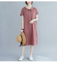 【取寄】ロングワンピース 大きいサイズ 春 夏 ワンピース ロング ワンピースドレス 半袖 ロングワンピース レディース ギンガムチェック かわいい おしゃれ お出かけ デート ディナー デイリー ママコーデ シンプル きれいめ 高見え 高級感 上品 ゆったり ワンマイルコーデ(4)