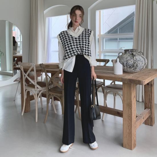 V-Neck - 【取寄】ニット ベスト レディース Vネック リブニット セーター ざっくり レディースニット 千鳥格子 柄 トップス ニットベスト かわいい おしゃれ カジュアル 大人可愛い ナチュラル ゆったり 重ね着 チョッキ 通勤 OL デイリー 着回し 普段着 Vネックニット 体型カバー
