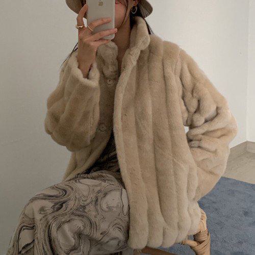 【取寄】ジャケット レディースジャケット レディース アウター 上着 フェイクファージャケット フェイクファーコート スタンドカラー シンプル 無地 ベーシック プレーン オーバーサイズ 冬 着やすい トレンド もこもこ 可愛い おしゃれ 大人 防寒 暖かい カーキ ブルー