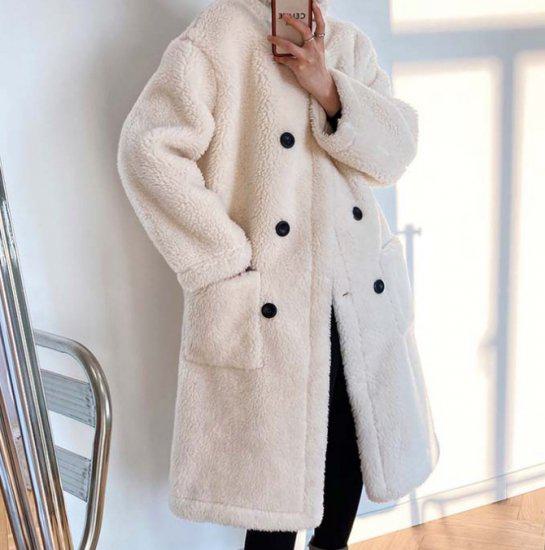 【取寄】ボアコート ロングコート ボア もこもこ ロング コート ダブルボタン スタンドカラー 秋冬 冬スペシャルセール かわいい おしゃれ お出かけ デート ディナー デイリー ママコーデ シンプル 無地 ふわふわ 防寒 暖かい 上品 高見え 高級感 カジュアル