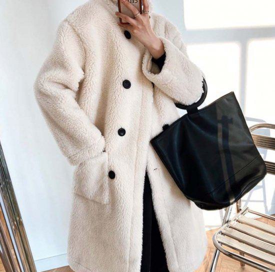 【取寄】ボアコート ロングコート ボア もこもこ ロング コート ダブルボタン スタンドカラー 秋冬 冬スペシャルセール かわいい おしゃれ お出かけ デート ディナー デイリー ママコーデ シンプル 無地 ふわふわ 防寒 暖かい 上品 高見え 高級感 カジュアル